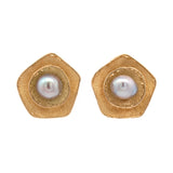 18K Yellow Gold Baroque Pearl Texture Finished Petal Earrings With Omega Backs