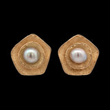 18K Yellow Gold Baroque Pearl Texture Finished Petal Earrings With Omega Backs