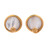 22K Yellow Gold "Denise Roberge" Mother Of Pearl Bezel Set Swirl Earrings With Omega Backs