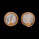 22K Yellow Gold "Denise Roberge" Mother Of Pearl Bezel Set Swirl Earrings With Omega Backs