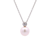 18K White Gold Pearl Drop Pendant With Diamond