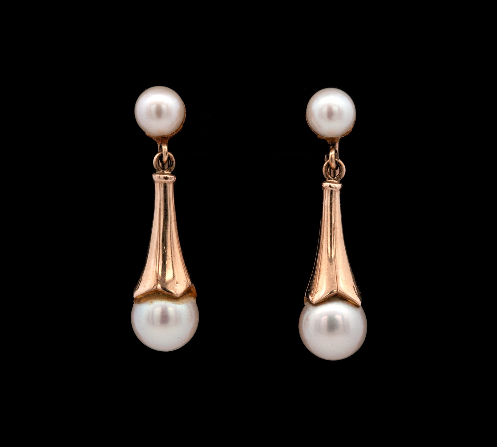 14K Yellow Gold Pearl Dangle Earrings With Screw Backs