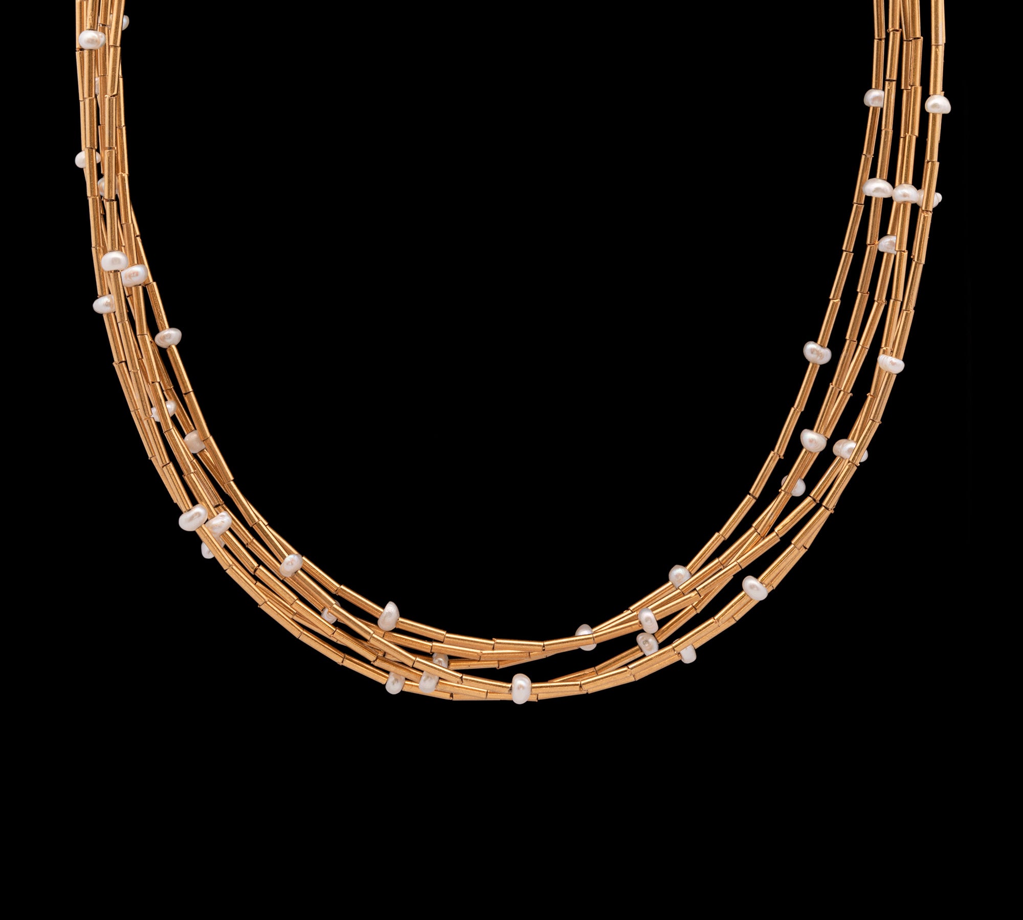 24K Yellow Gold Multi Strand Peal And Gold Bead Bracelet