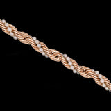 14K Yellow Gold Twisted Rope Bracelet With Woven Akoya Pearl Strand And Corrugated Ball Wire Clasp, 7.5 Inches