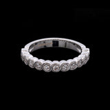18K White Gold Bezel Set Diamond Half Eternity Band With Double Milgrain Edge