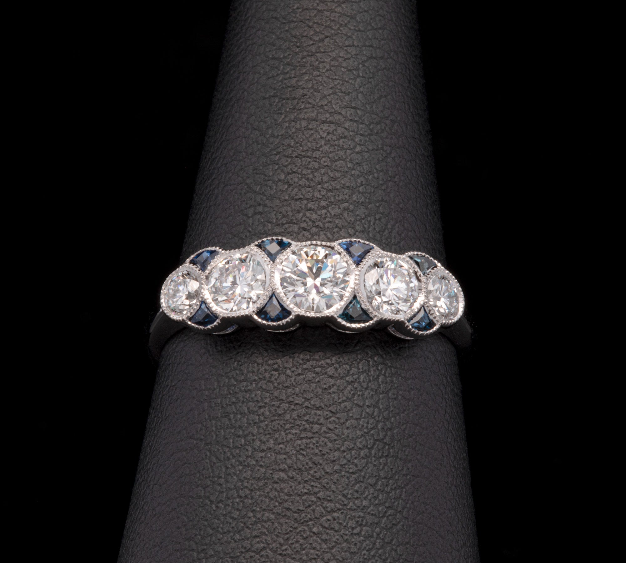 18K White Gold Diamond And Sapphire Band