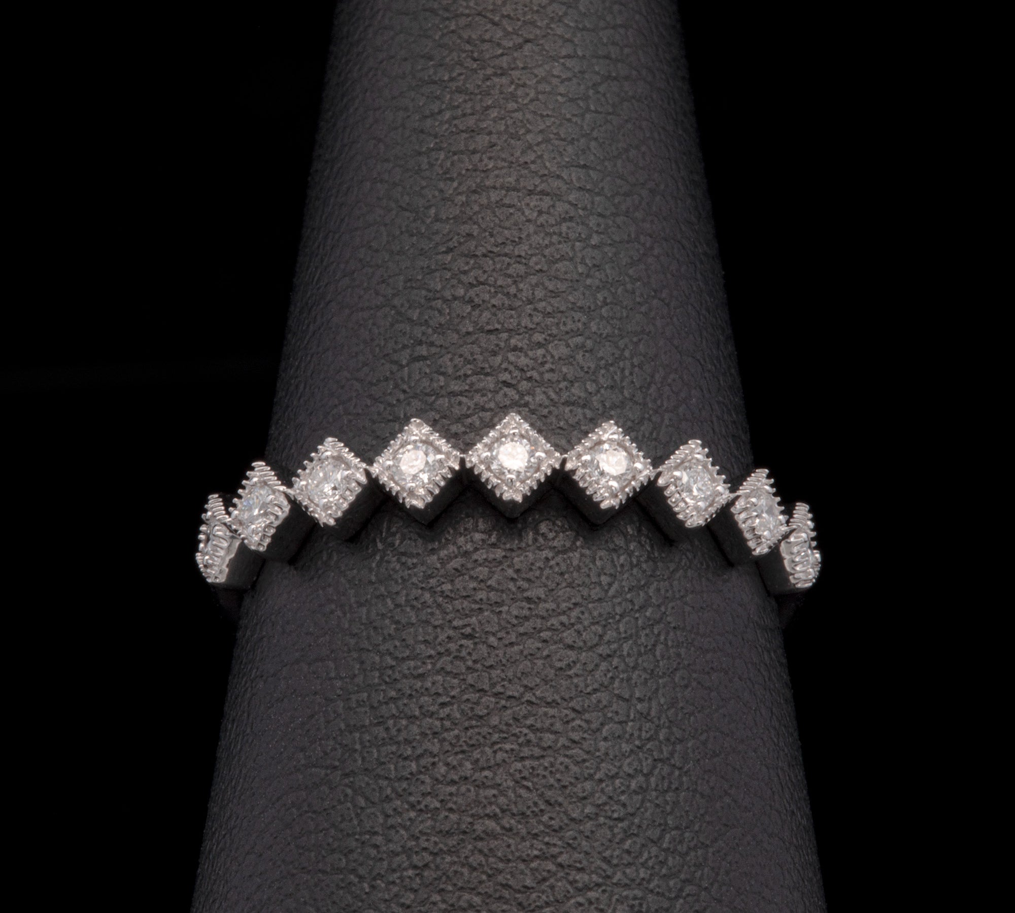 14K White Gold Square Set Diamond Band With Milgrain