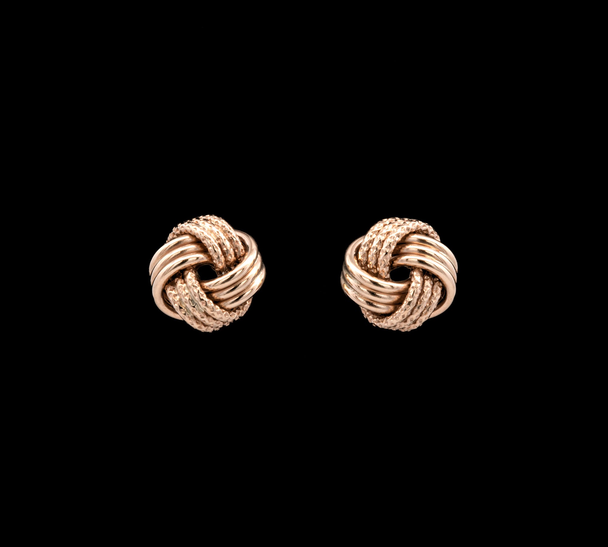 14K Yellow Gold Love Knot Textured Earrings