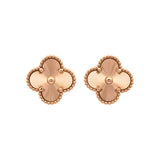 18K Yellow Gold Clover Stud Earrings With Beaded Edge