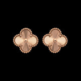 18K Yellow Gold Clover Stud Earrings With Beaded Edge