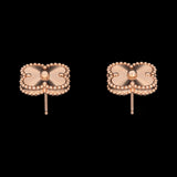 18K Yellow Gold Clover Stud Earrings With Beaded Edge