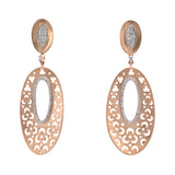 14K Yellow Gold Oval Open Work Drop Earrings With Diamond Accents