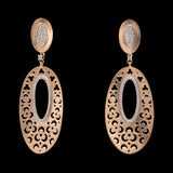 14K Yellow Gold Oval Open Work Drop Earrings With Diamond Accents