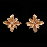 18K Yellow Gold Eight Petal Flower Earrings With Post And Omega Backs