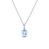 14K White Gold Aquamarine And Diamond Pendant With 19 Inch Singapore Sparkle Chain