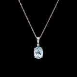 14K White Gold Aquamarine And Diamond Pendant With 19 Inch Singapore Sparkle Chain