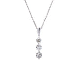 14K White Gold 3 Stone Graduating Diamond Pendant With 18 Inch Chain