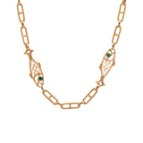 18K Yellow Gold Enameled Eye Fish Station Chain Necklace, 35 Inches
