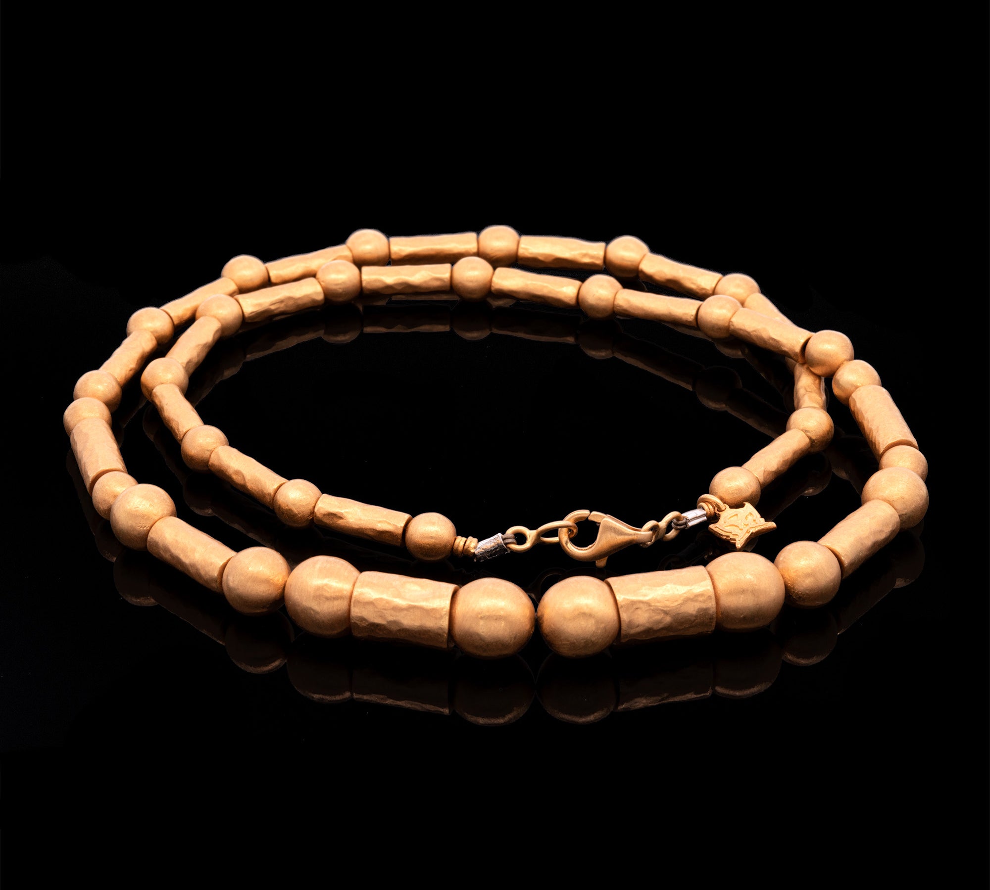 24K And 18K Yellow Gold Classic Barrell And Bead Necklace, 17 Inches