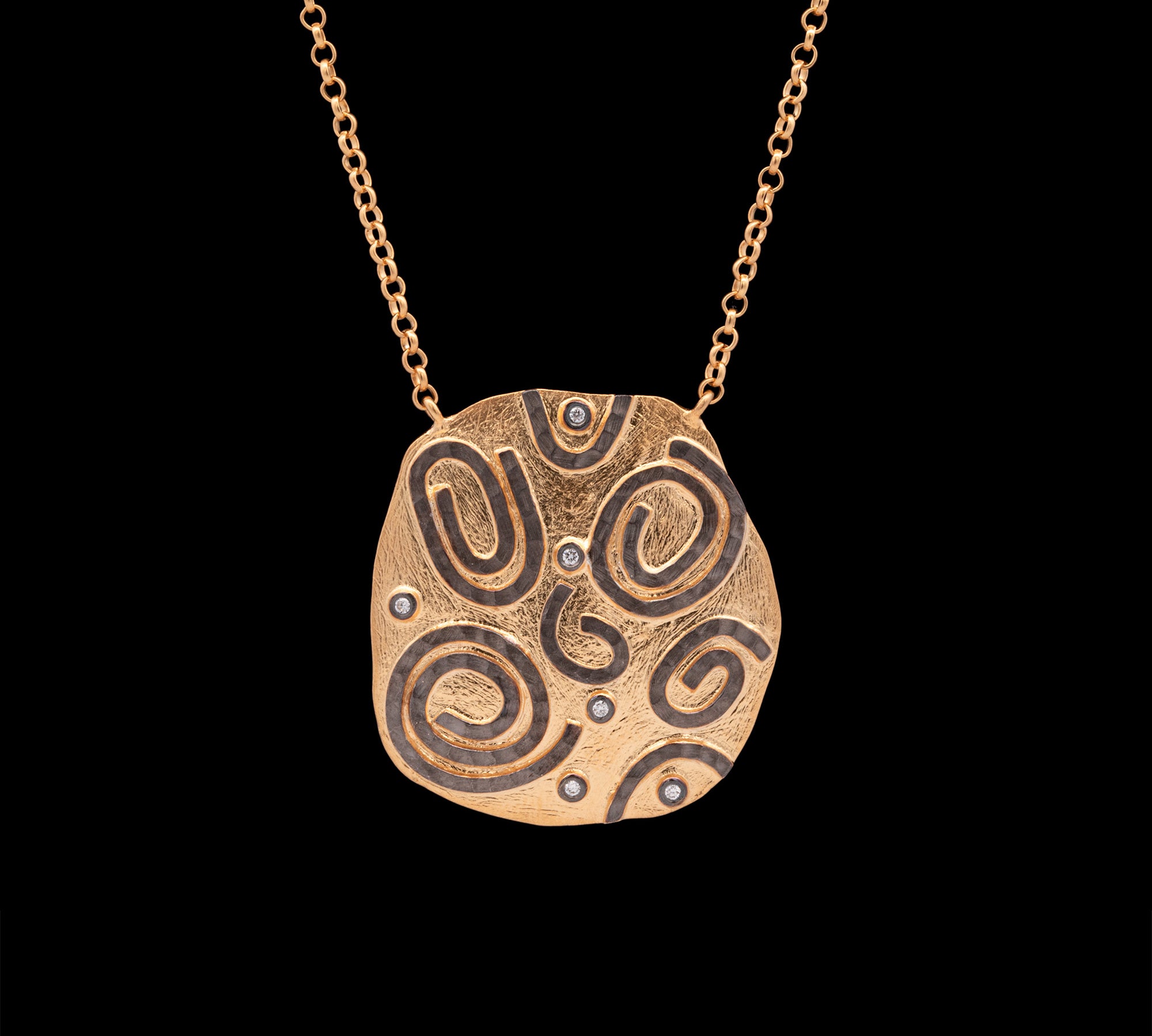 24K Yellow Gold And Sterling Silver Swirl Necklace With Diamond Accents
