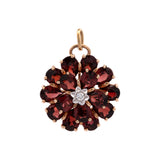 14K Yellow Gold Red Garnet Flower Pendant With Diamond Accents