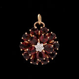 14K Yellow Gold Red Garnet Flower Pendant With Diamond Accents