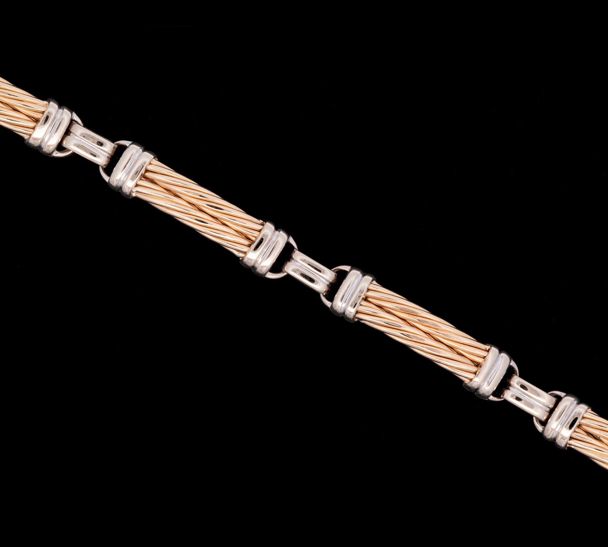 18K Yellow And White Gold Two Row Alternating Twist Rope Link Bracelet With Nameplate
