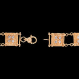 14K Yellow Gold Repeating Square Bracelet With Bezel Set Diamond Accents, 7.5 Inches