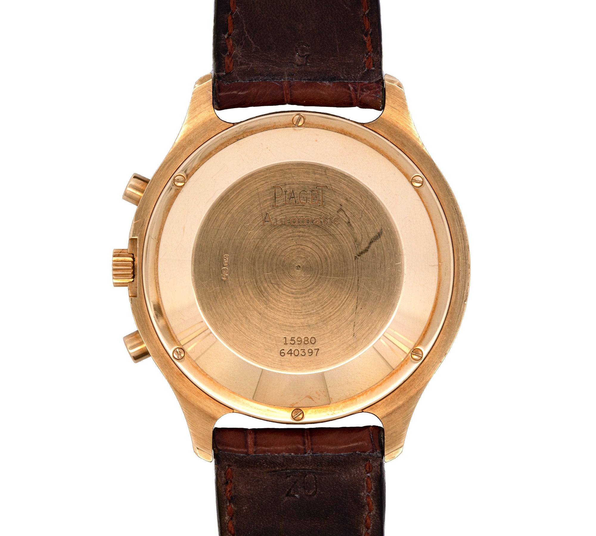 40mm 18K Yellow Gold 'Piaget' Emperador Chronograph Automatic Watch With Leather Strap, Circa 2008