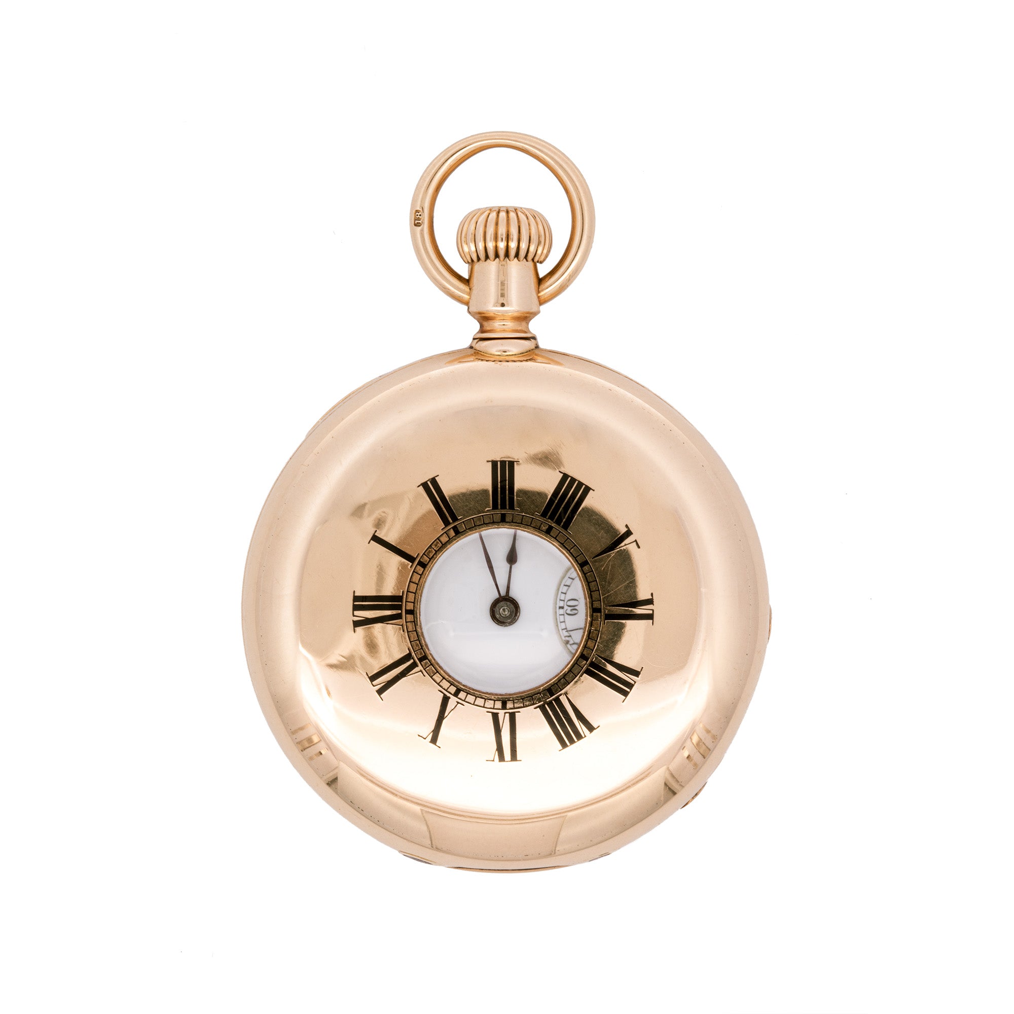 18K Yellow Gold Patek Philippe White Enamel Dial Half Hunter Case Pocket Watch Circa 1873