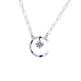 Custom 18K White Gold Quilted Pattern "C" Pendant With Round Diamond And 15 Inch Thin Paperclip Chain