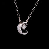 Custom 18K White Gold Quilted Pattern "C" Pendant With Round Diamond And 15 Inch Thin Paperclip Chain