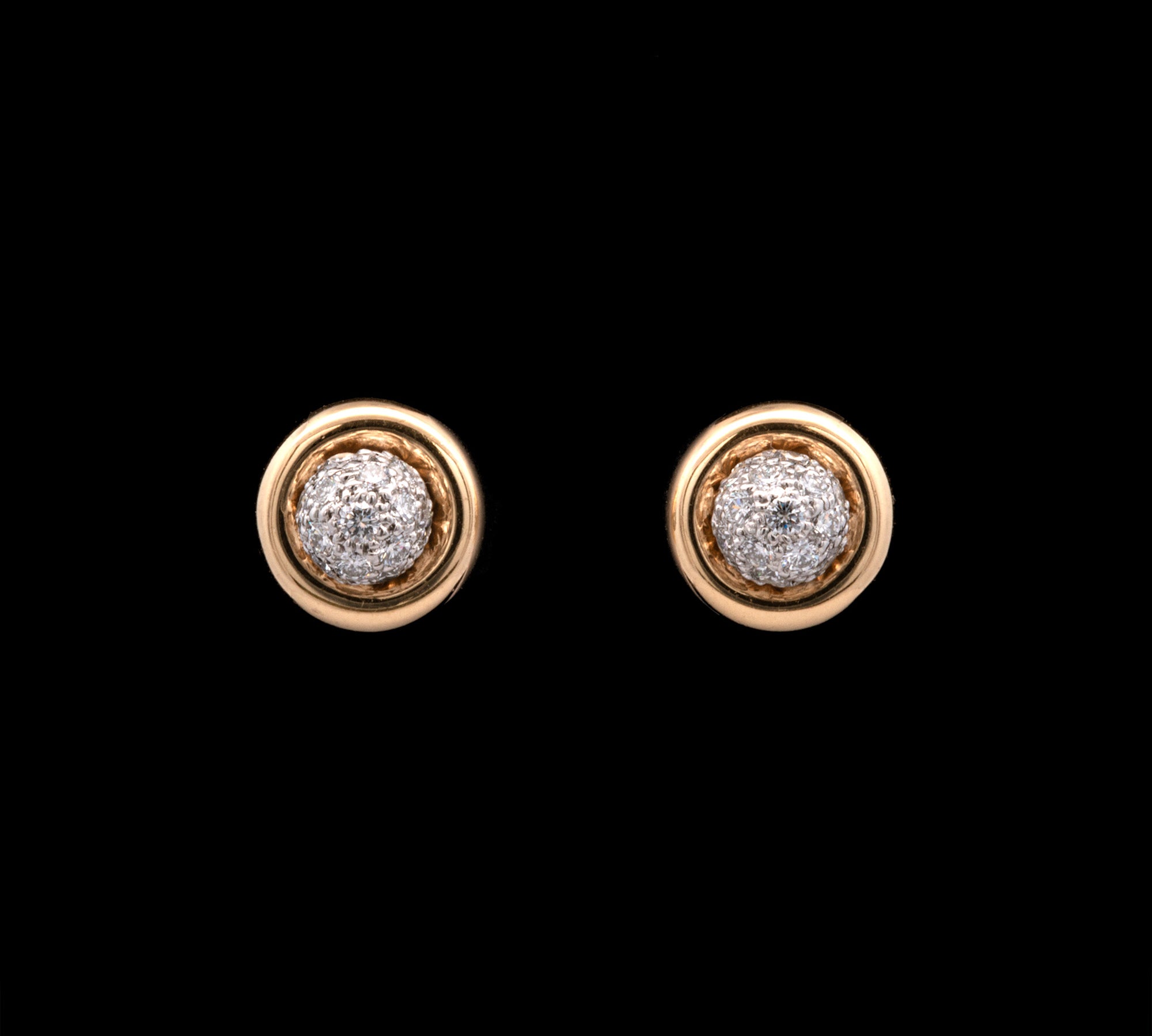 Platinum And 18K Yellow Gold "Tiffany & Co." Pave Diamond Ball Stud Earrings With Jackets