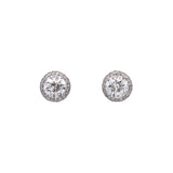 Platinum Old European Cut Diamond Stud Earrings With Diamond Halo