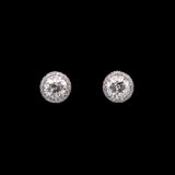 Platinum Old European Cut Diamond Stud Earrings With Diamond Halo