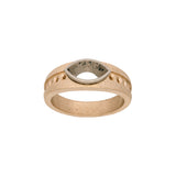 Custom 14K Yellow And White Gold Tapered Ring With Bezel Set Marquise Diamond And Channel Set Round Brilliant Cut Accent Diamonds