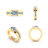 Custom 14K Yellow And White Gold Tapered Ring With Bezel Set Marquise Diamond And Channel Set Round Brilliant Cut Accent Diamonds
