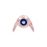 Custom 14K Rose Gold Round Blue Sapphire And Diamond Slalom Ring