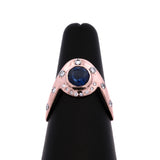 Custom 14K Rose Gold Round Blue Sapphire And Diamond Slalom Ring