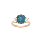 Custom 14K Yellow Gold Antique Cushion Cut Aquamarine And Oval Diamond Engagement Ring