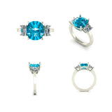 Custom 14K Yellow Gold Antique Cushion Cut Aquamarine And Oval Diamond Engagement Ring