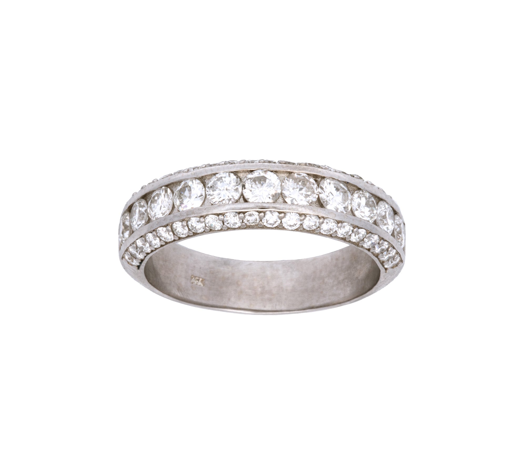 Custom 14K White Gold Eleven Round Diamond Channel Band With Diamond Accents On Edges