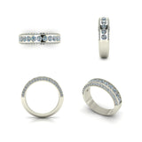 Custom 14K White Gold Eleven Round Diamond Channel Band With Diamond Accents On Edges