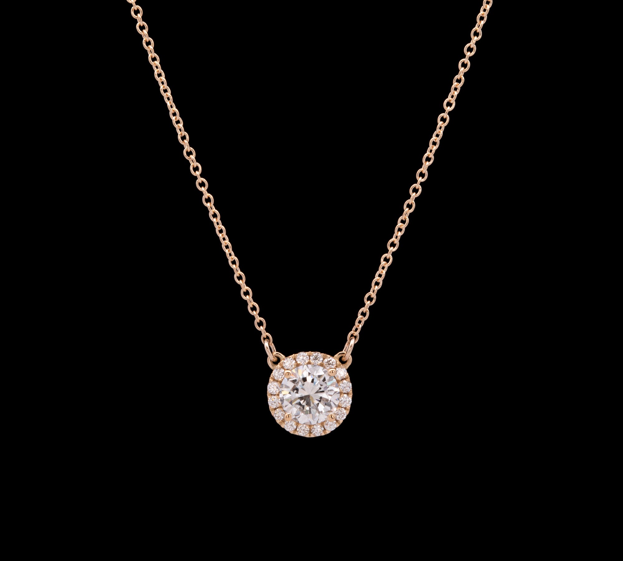 Custom 18K Yellow Gold Diamond Halo Pendant With 18 Inch 1.25mm Cable Chain
