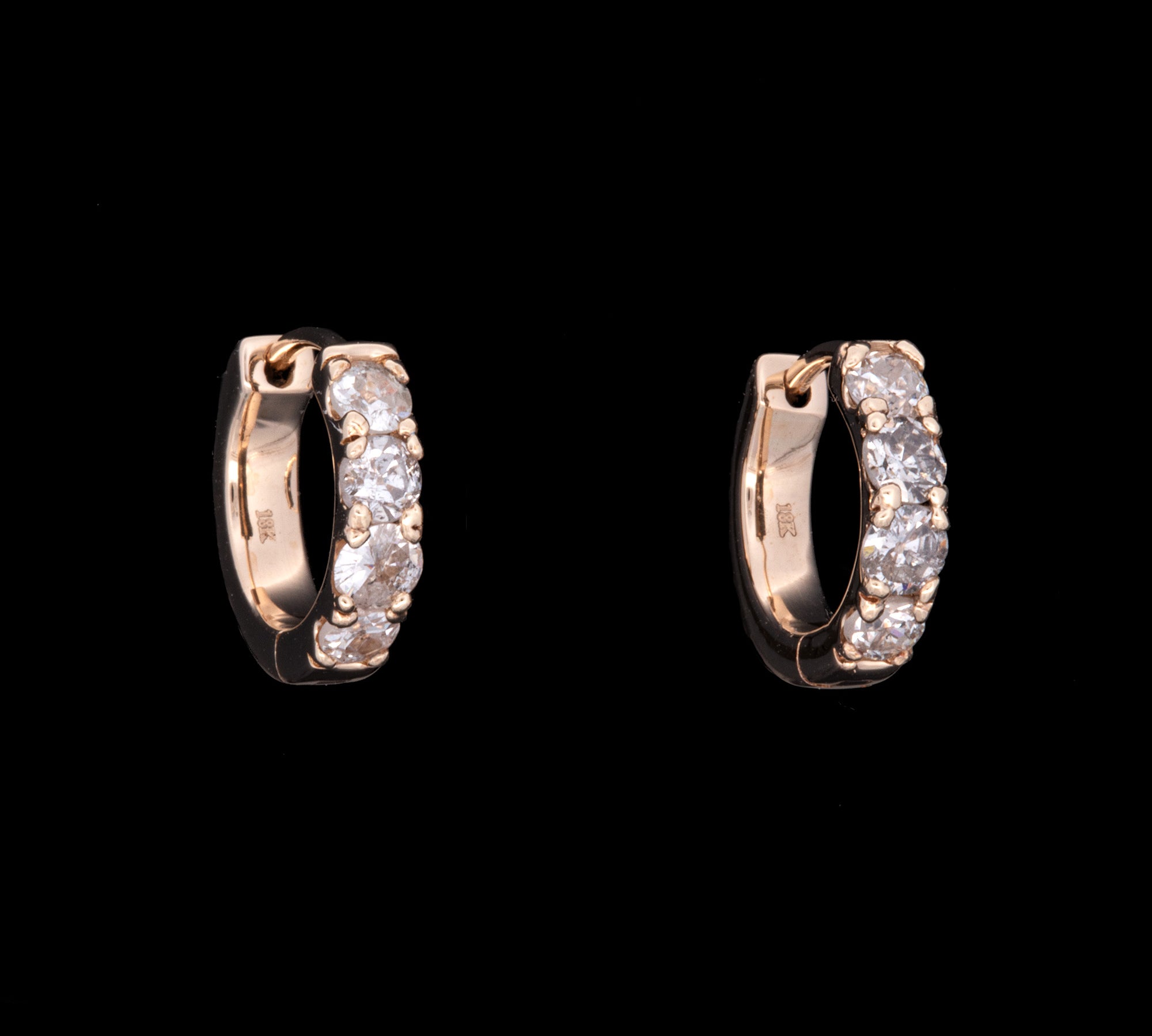 Custom 18K Yellow Gold Old Mine Cut 2.00ctw Diamond Huggie Earrings