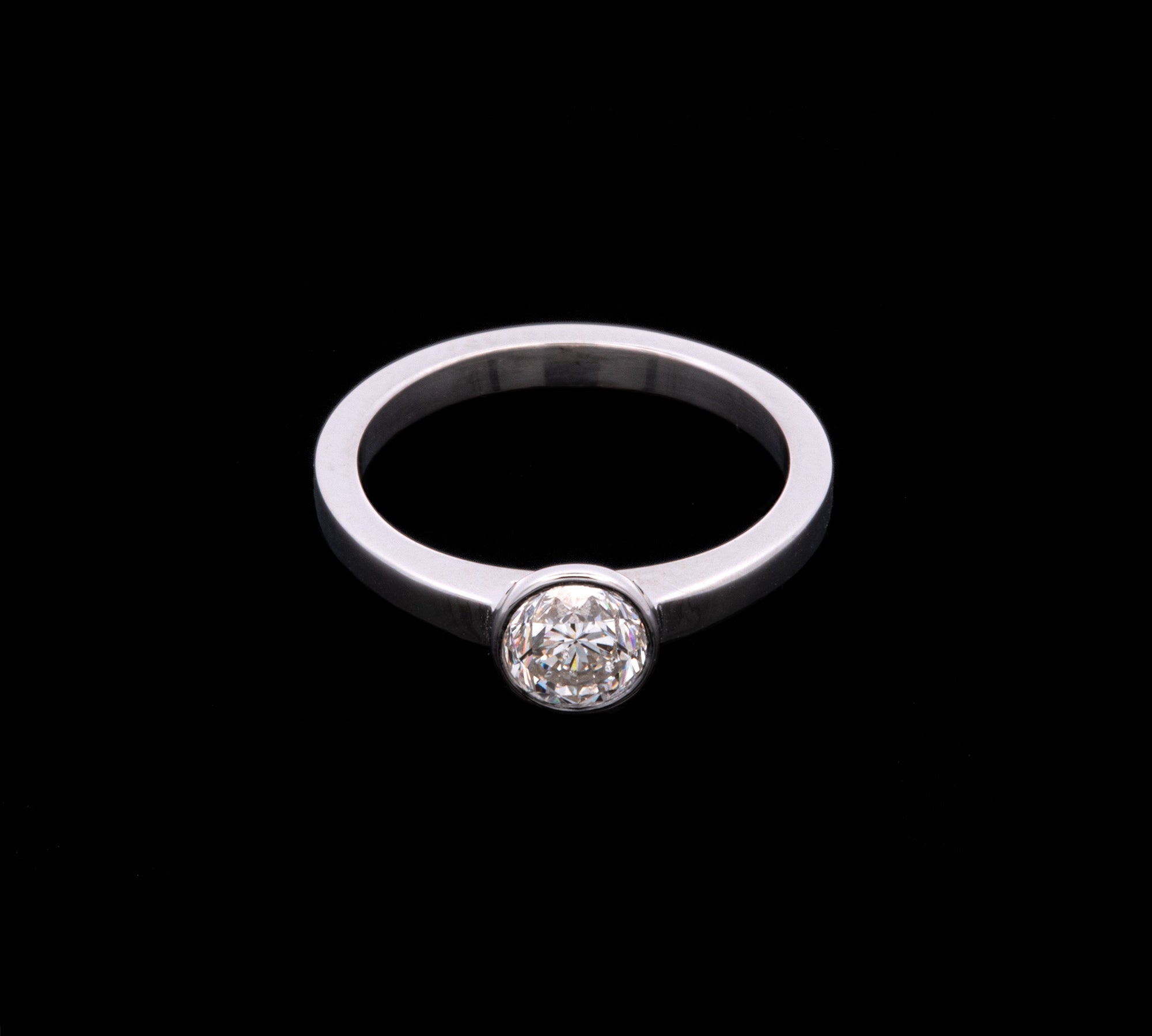 Custom Platinum Bezel Set Diamond Solitaire Engagement Ring
