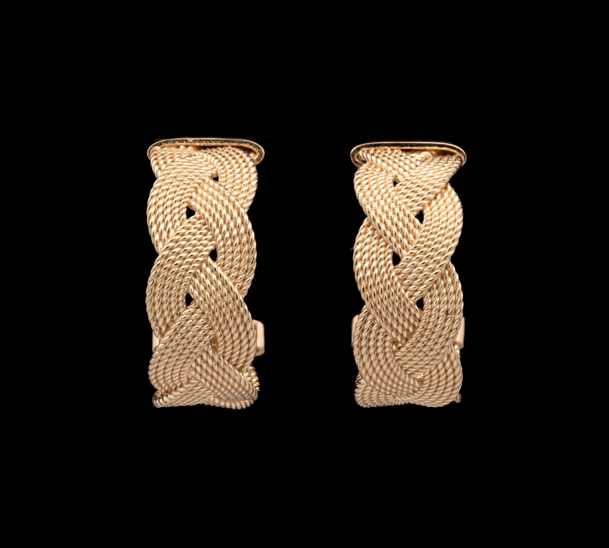 Custom 18K Yellow Gold Braided Half Hoop Stud Earrings