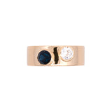 Custom 18K Yellow Gold 8mm Wide Band With Flat Edge And Bezel Set Diamond And Sapphire