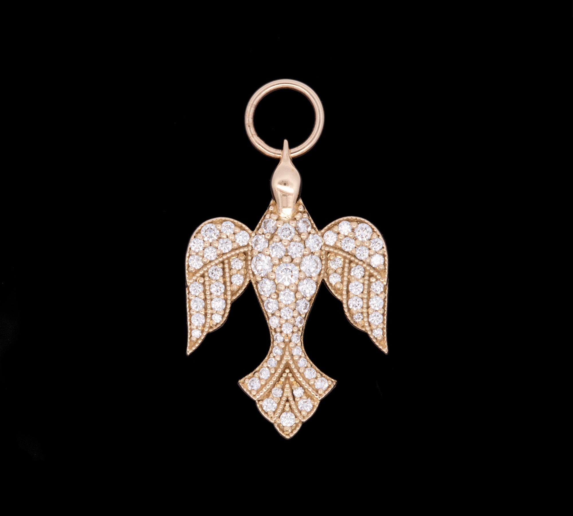 Custom 18K Yellow Gold Old Mine Cut Diamond Dove Pendant