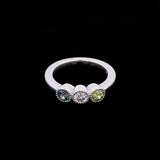 Custom 14K White Gold Bezel Set Alexandrite, Diamond, And Peridot Mother's Birthstone Ring